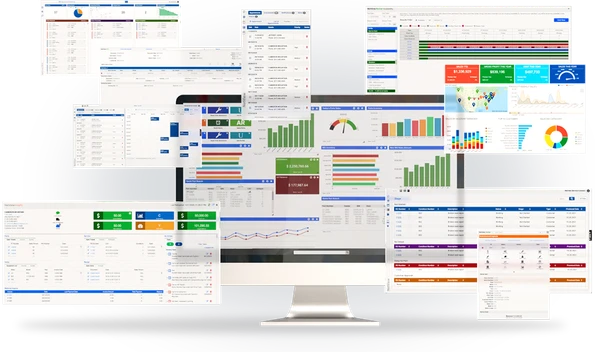 NetView Eco display showing multiple screens of the interactive system