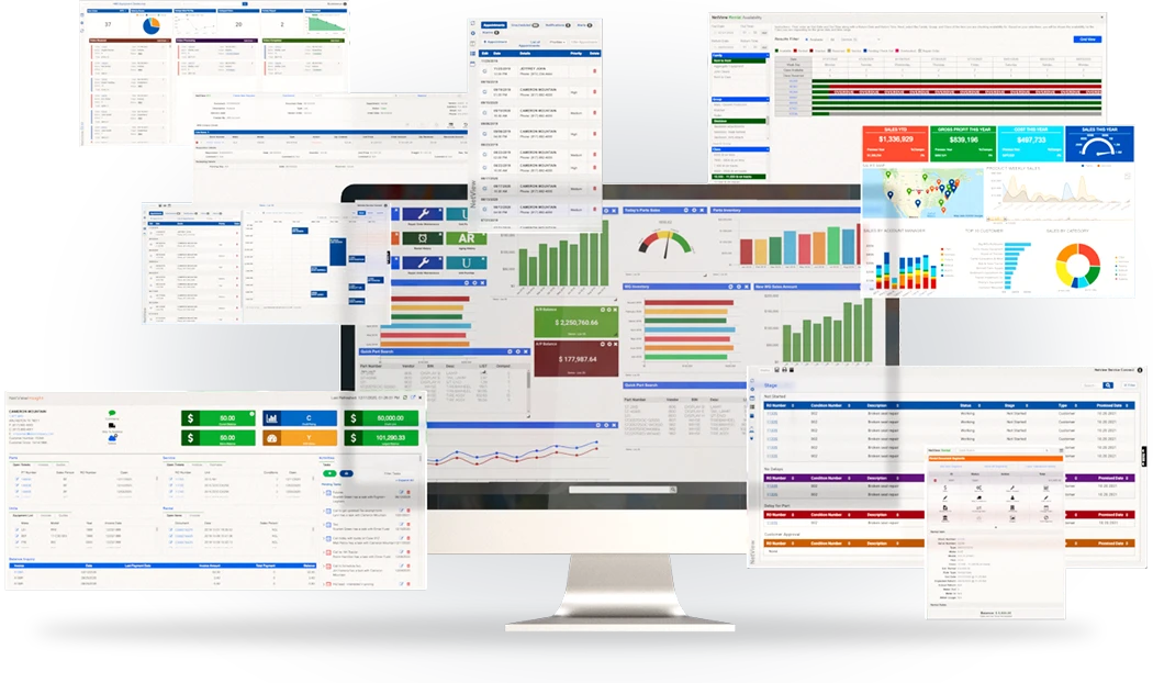 NetView Eco display showing multiple screens of the interactive system